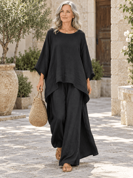 Women’s Flowing Asymmetric Tunic & Wide-Leg Pants Set