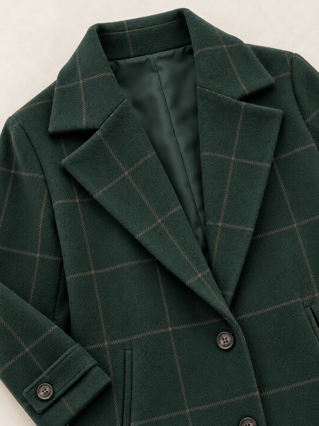 Women’s Windowpane Check Notched-Lapel Longline Coat