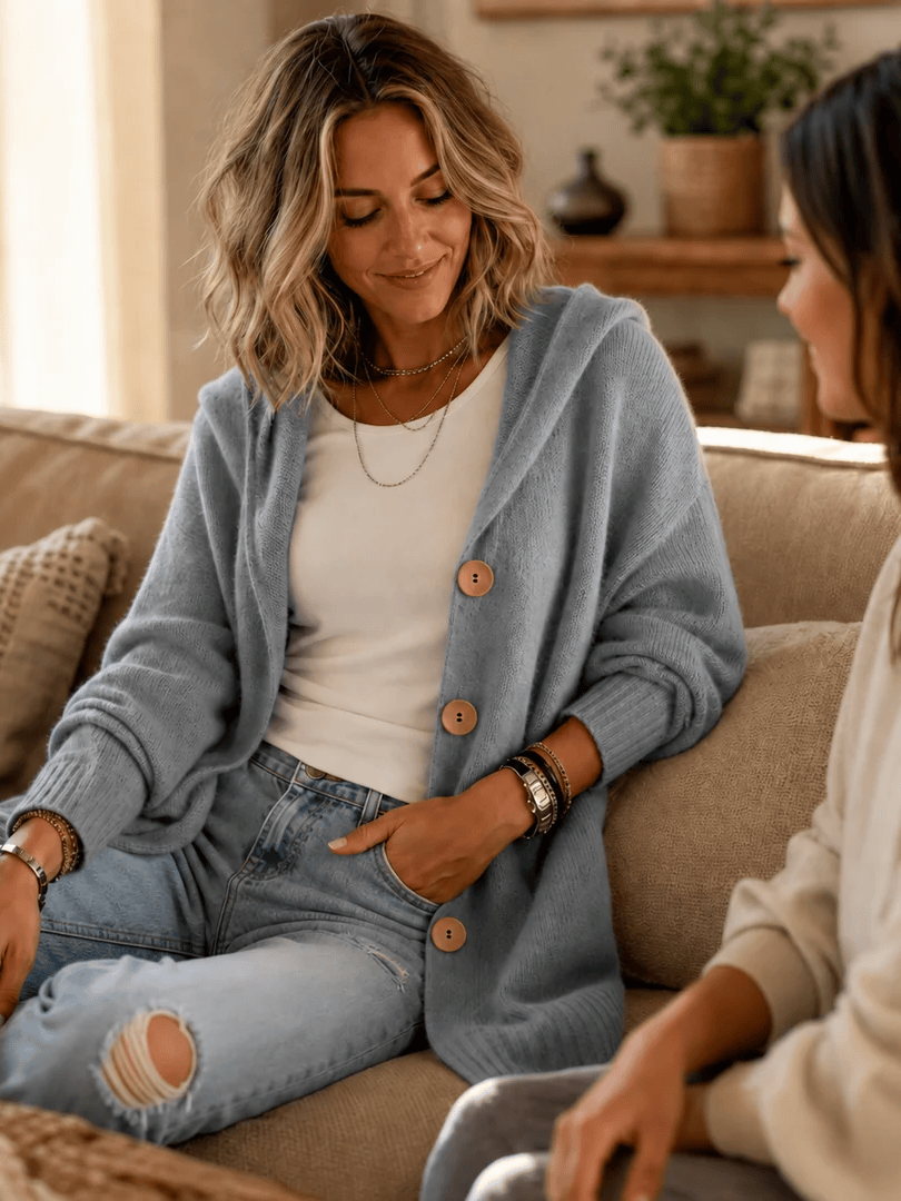 Everyday Hooded Button-Front Cardigan