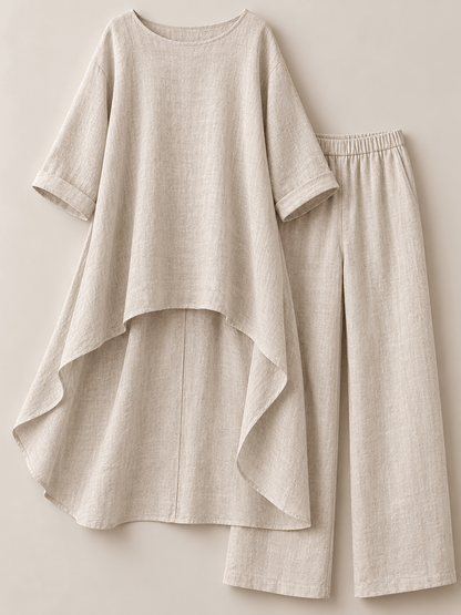 Women’s Flowing Asymmetric Tunic & Wide-Leg Pants Set
