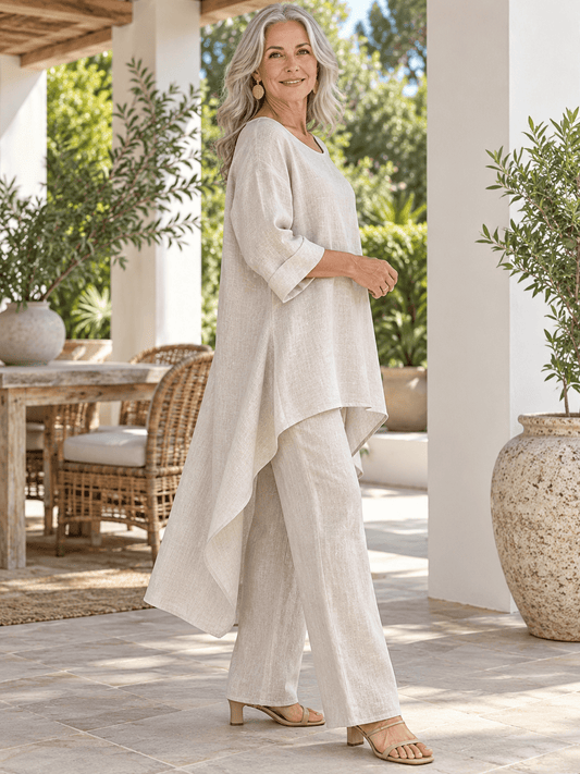 Women’s Flowing Asymmetric Tunic & Wide-Leg Pants Set