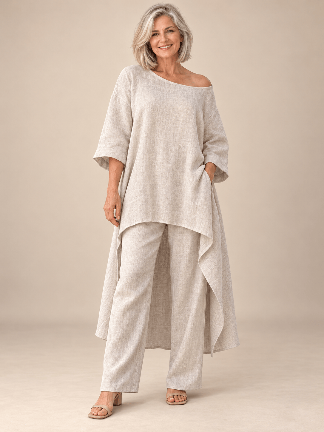 Women’s Flowing Asymmetric Tunic & Wide-Leg Pants Set