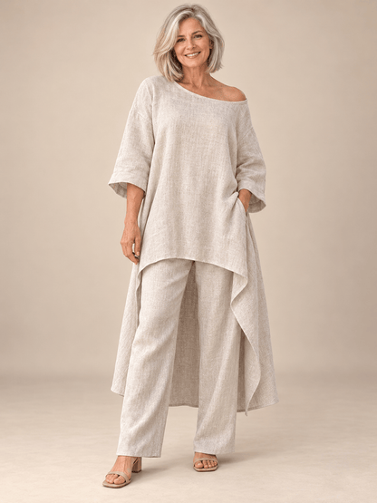 Women’s Flowing Asymmetric Tunic & Wide-Leg Pants Set