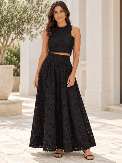 Women’s Eyelet Lace Crop Top & Maxi Skirt Set