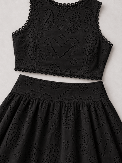 Women’s Eyelet Lace Crop Top & Maxi Skirt Set
