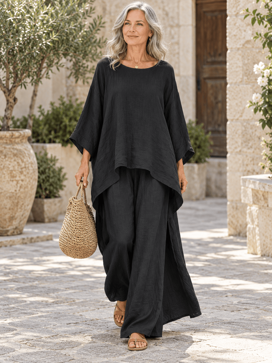 Women’s Flowing Asymmetric Tunic & Wide-Leg Pants Set