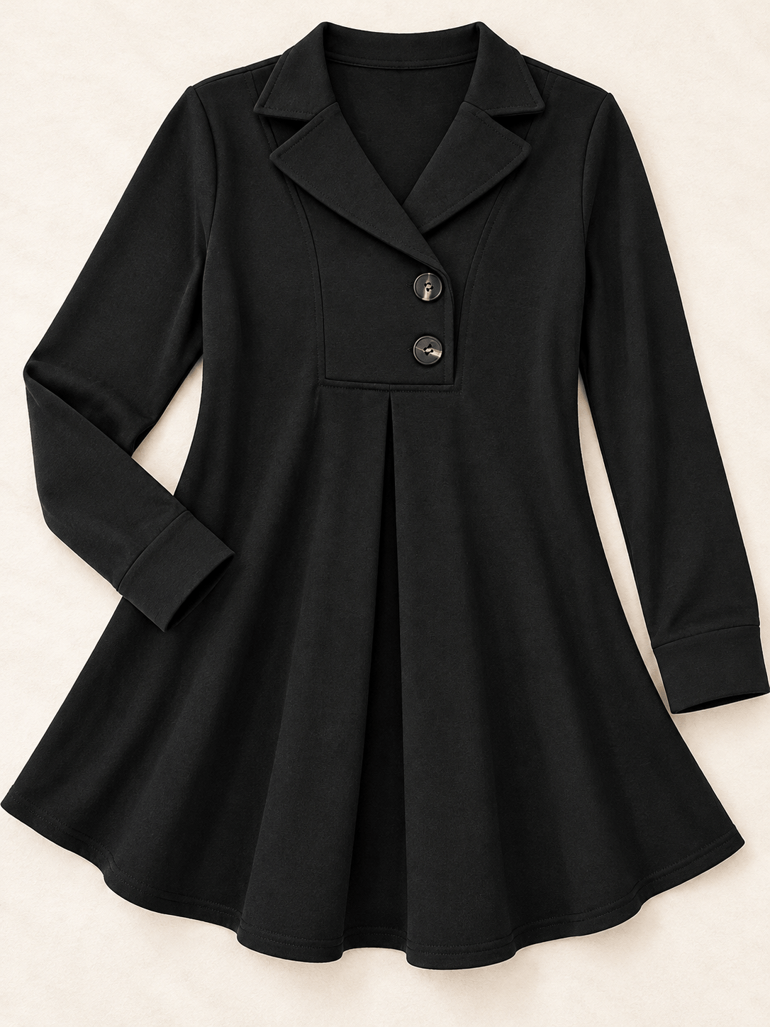 Women’s Lapel Collar Two-Button Pleated Tunic Top