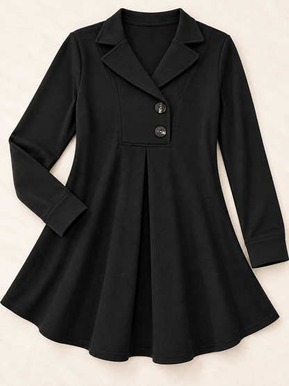 Women’s Lapel Collar Two-Button Pleated Tunic Top