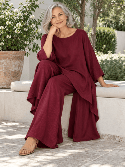 Women’s Flowing Asymmetric Tunic & Wide-Leg Pants Set
