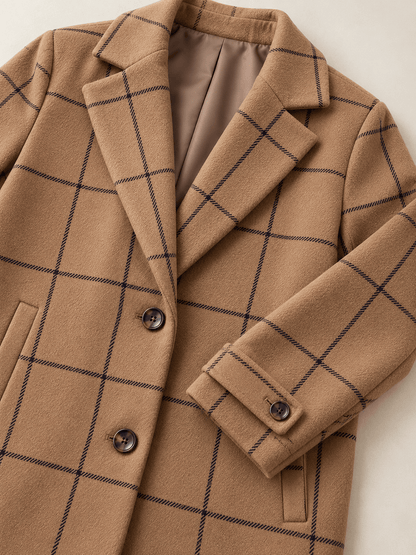 Women’s Windowpane Check Notched-Lapel Longline Coat