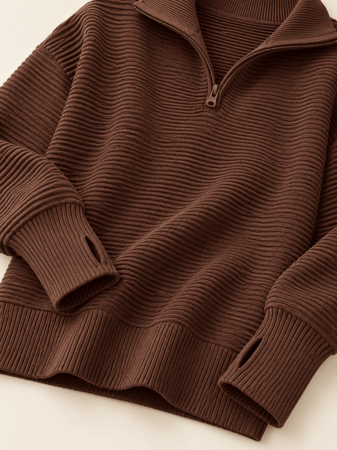Women’s Ribbed Half-Zip Sweater with Thumbhole Cuffs