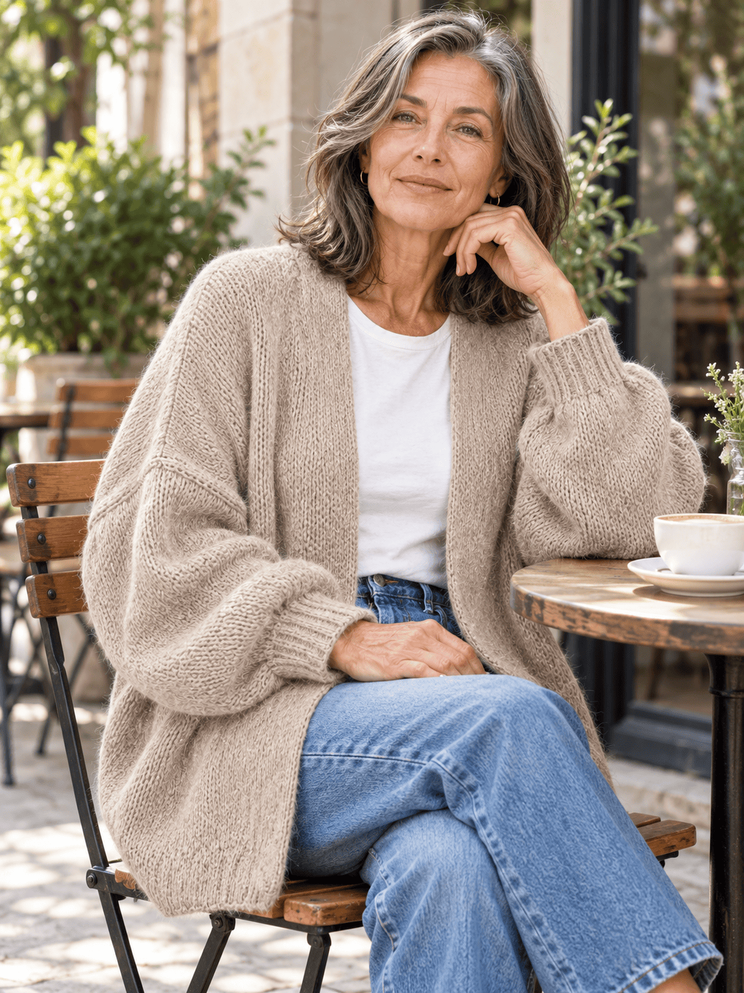 Women’s Oversized Balloon-Sleeve Open-Front Knit Cardigan