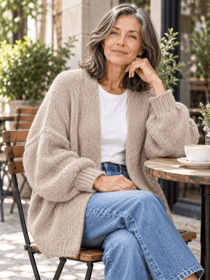Women’s Oversized Balloon-Sleeve Open-Front Knit Cardigan