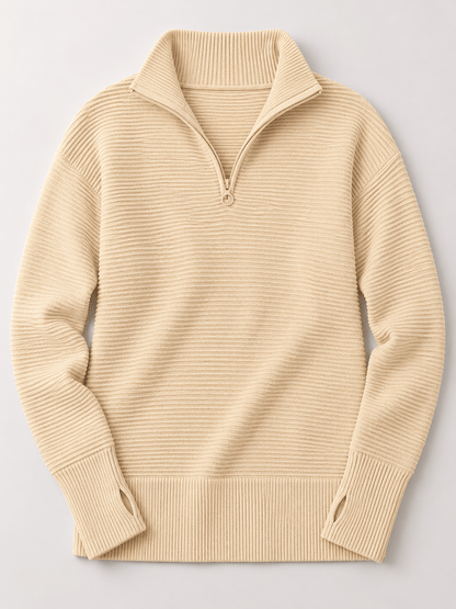 Women’s Ribbed Half-Zip Sweater with Thumbhole Cuffs