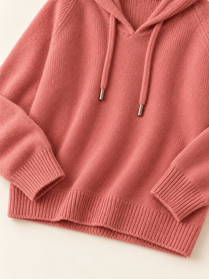 Women’s Relaxed V-Neck Hooded Knit Sweater