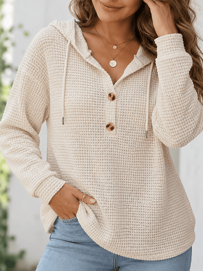 Women’s Everyday Waffle Knit Hooded Henley Top