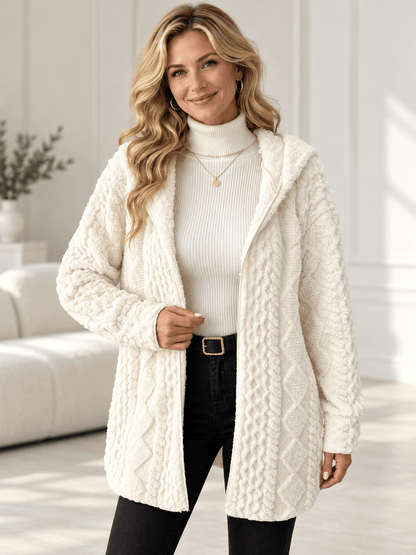 Women’s Textured Plush Hooded Open-Front Cardigan