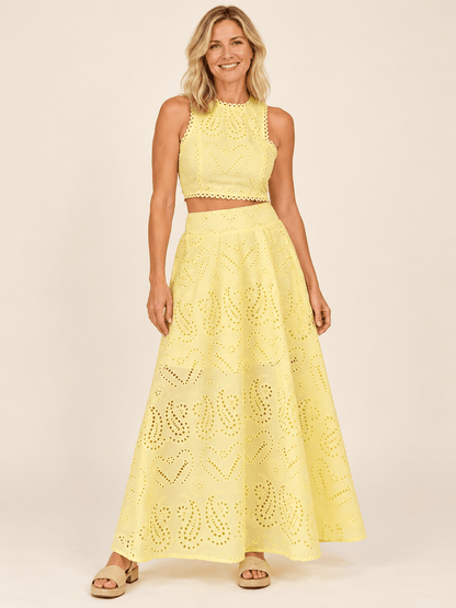 Women’s Eyelet Lace Crop Top & Maxi Skirt Set