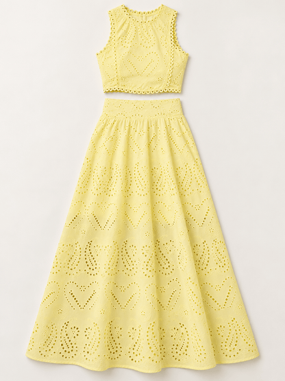 Women’s Eyelet Lace Crop Top & Maxi Skirt Set