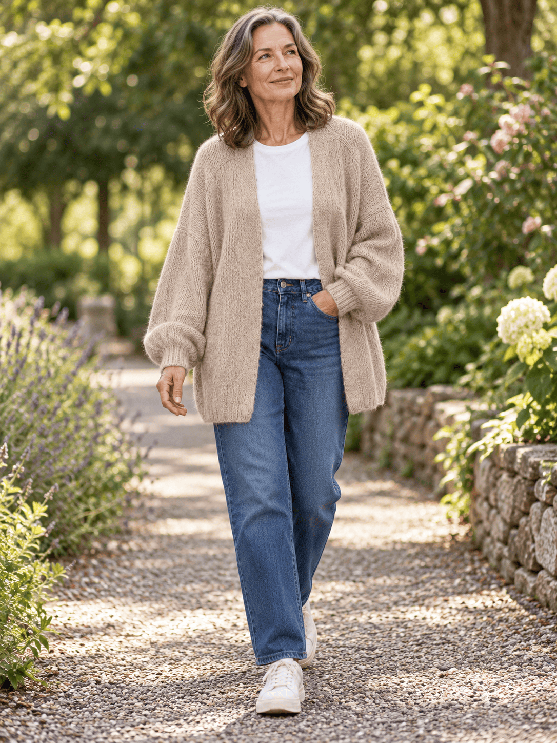 Women’s Oversized Balloon-Sleeve Open-Front Knit Cardigan