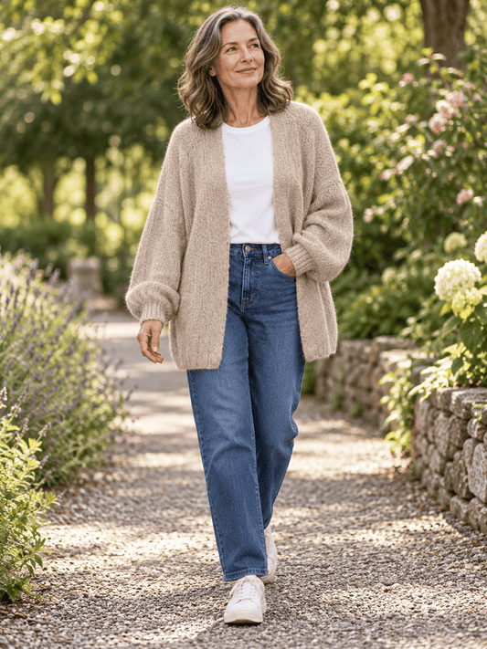 Women’s Oversized Balloon-Sleeve Open-Front Knit Cardigan