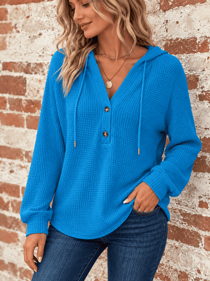 Women’s Everyday Waffle Knit Hooded Henley Top