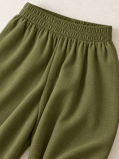 Women’s Cotton-Linen Asymmetric Top & Wide-Leg Pants Set