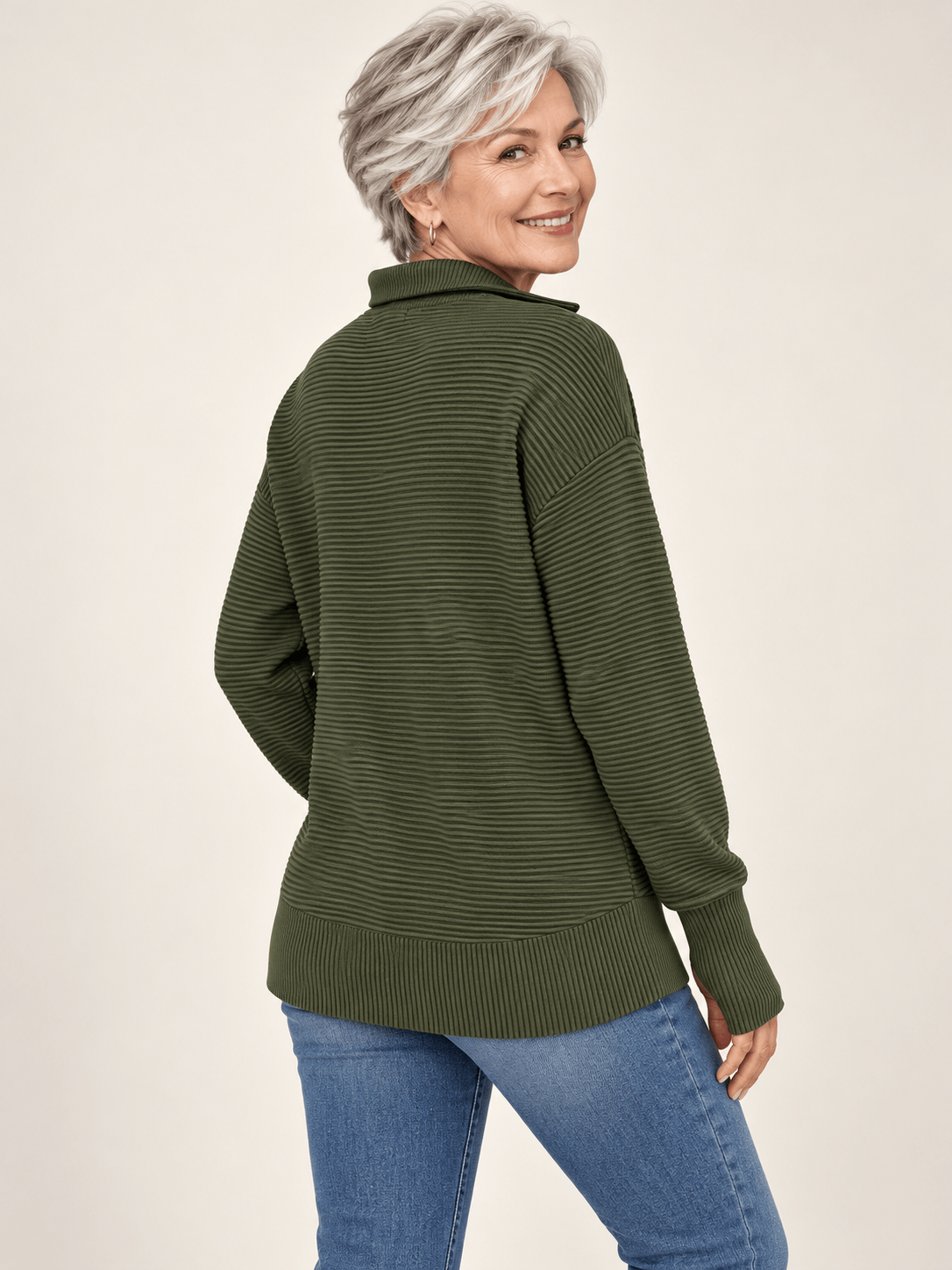 Women’s Ribbed Half-Zip Sweater with Thumbhole Cuffs