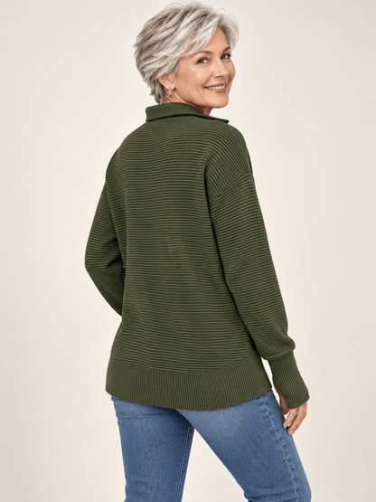 Women’s Ribbed Half-Zip Sweater with Thumbhole Cuffs