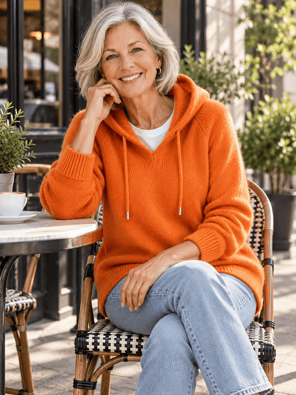 Women’s Relaxed V-Neck Hooded Knit Sweater
