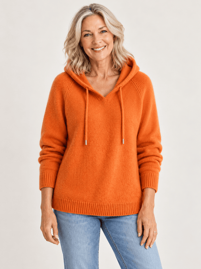 Women’s Relaxed V-Neck Hooded Knit Sweater