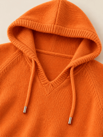 Women’s Relaxed V-Neck Hooded Knit Sweater