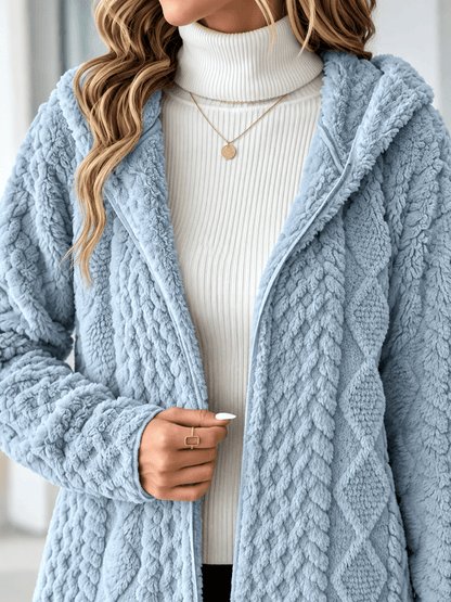 Women’s Textured Plush Hooded Open-Front Cardigan