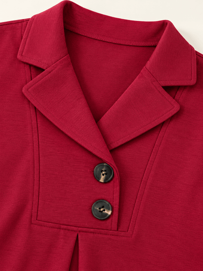 Women’s Lapel Collar Two-Button Pleated Tunic Top