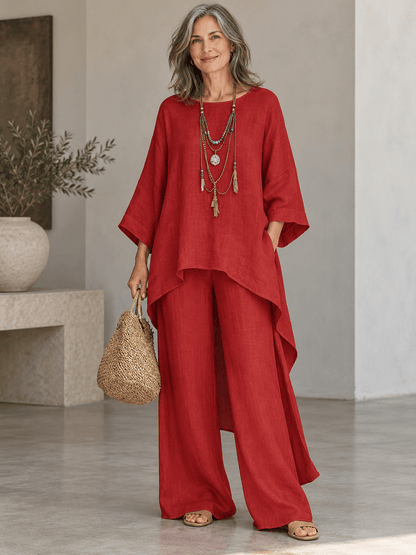 Women’s Flowing Asymmetric Tunic & Wide-Leg Pants Set