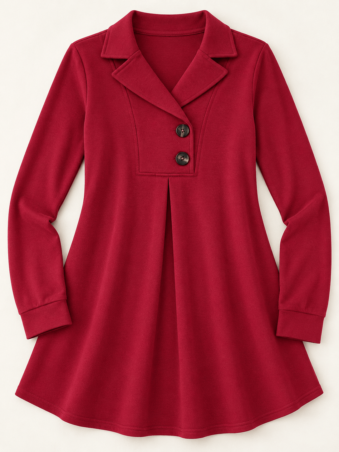 Women’s Lapel Collar Two-Button Pleated Tunic Top