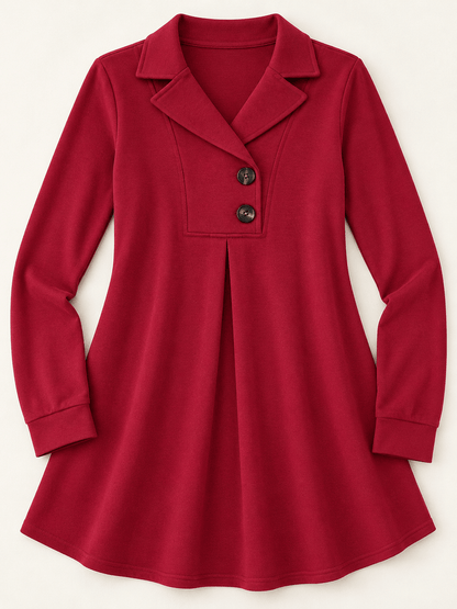 Women’s Lapel Collar Two-Button Pleated Tunic Top