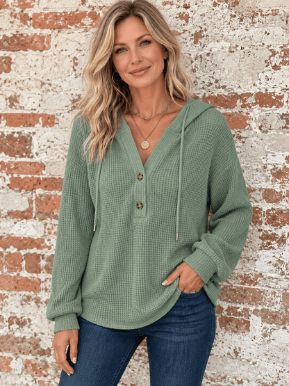 Women’s Everyday Waffle Knit Hooded Henley Top