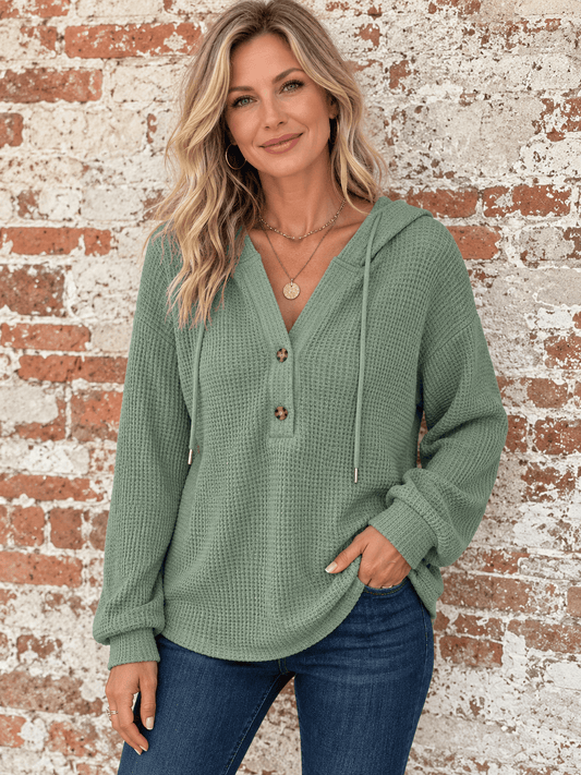 Women’s Everyday Waffle Knit Hooded Henley Top