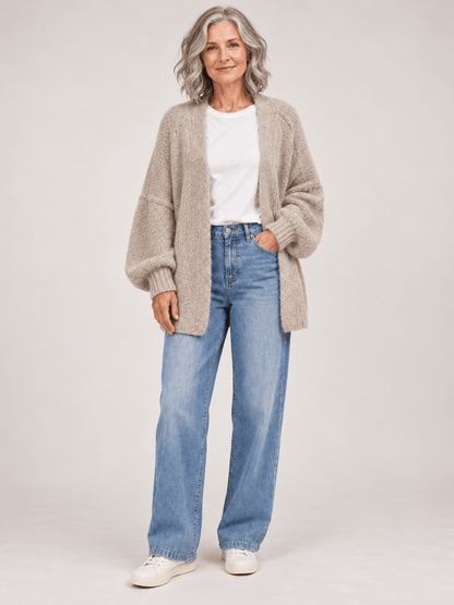 Women’s Oversized Balloon-Sleeve Open-Front Knit Cardigan
