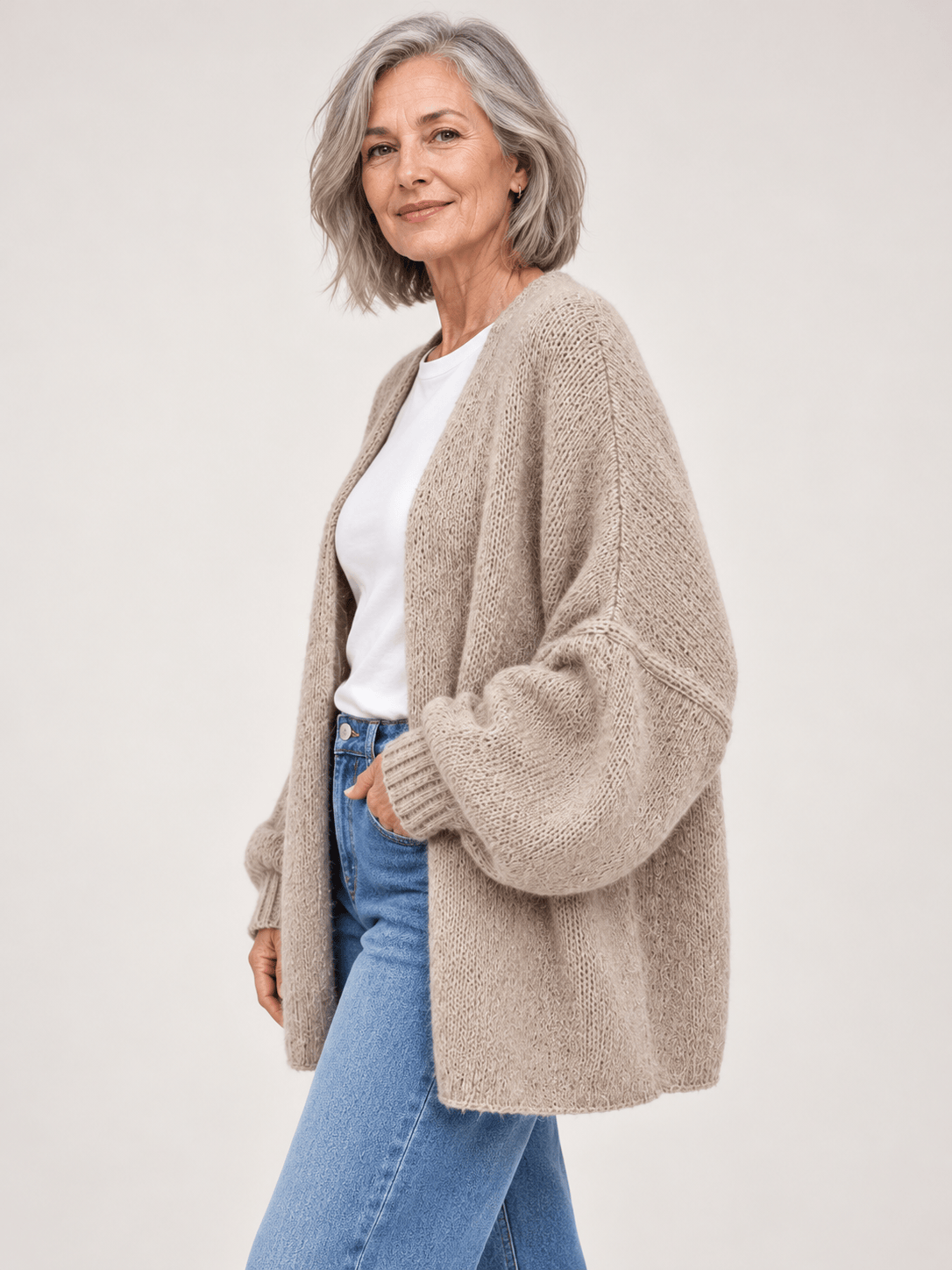 Women’s Oversized Balloon-Sleeve Open-Front Knit Cardigan