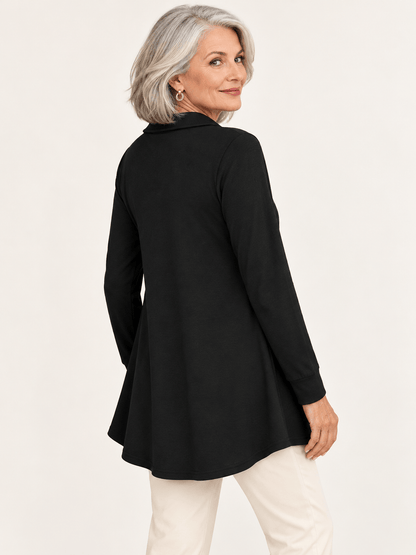 Women’s Lapel Collar Two-Button Pleated Tunic Top