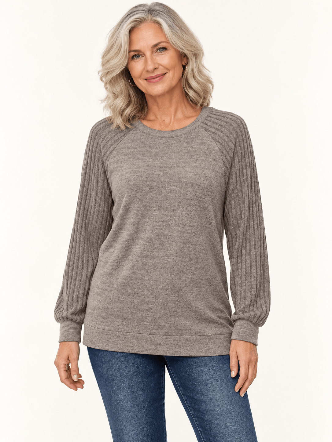 Women’s Textured Raglan Sleeve Crewneck Top