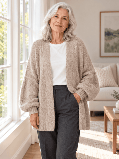 Women’s Oversized Balloon-Sleeve Open-Front Knit Cardigan