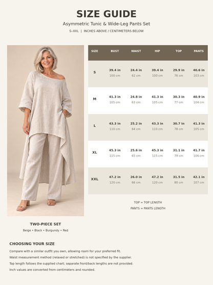 Women’s Flowing Asymmetric Tunic & Wide-Leg Pants Set