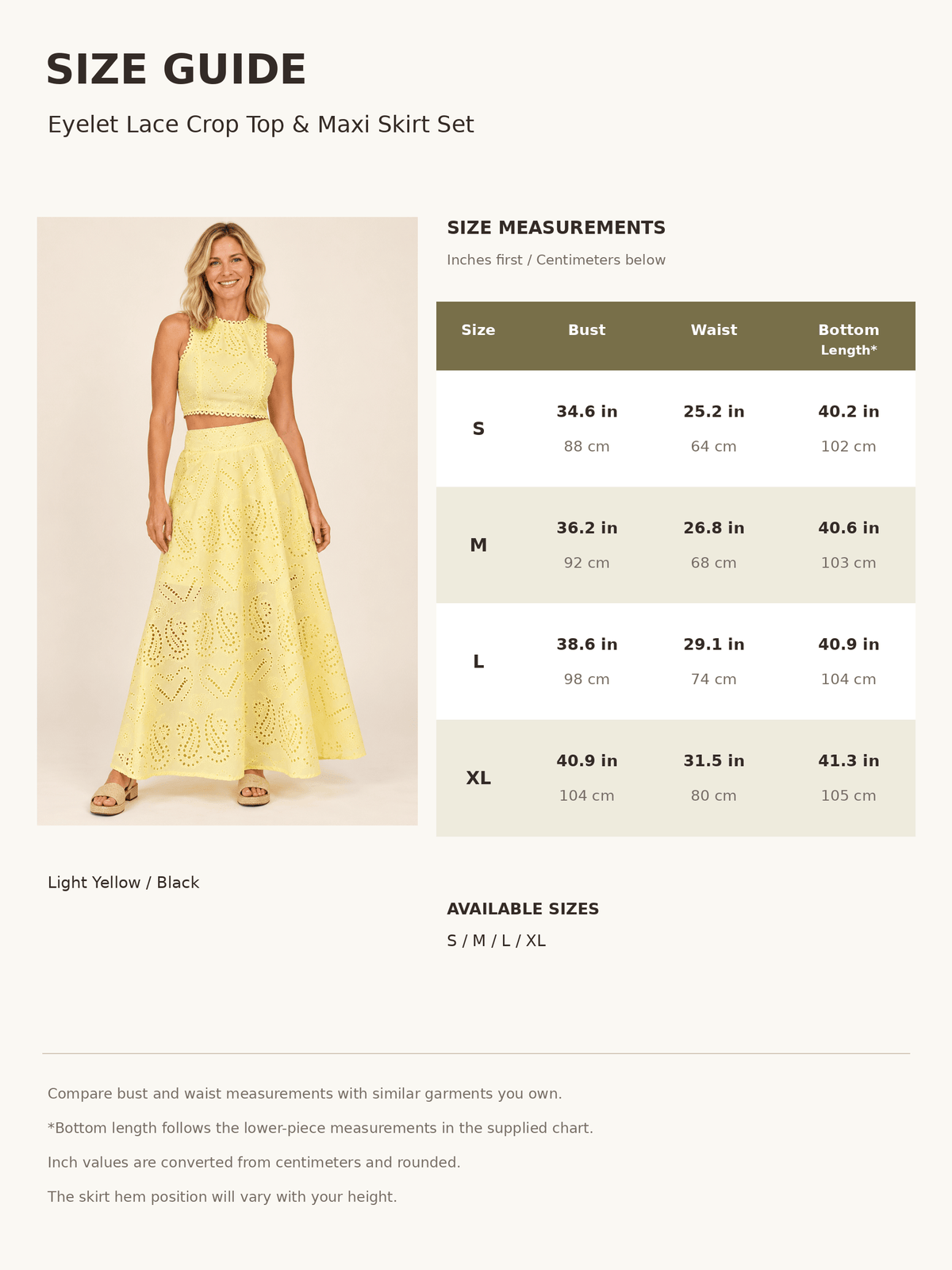 Women’s Eyelet Lace Crop Top & Maxi Skirt Set