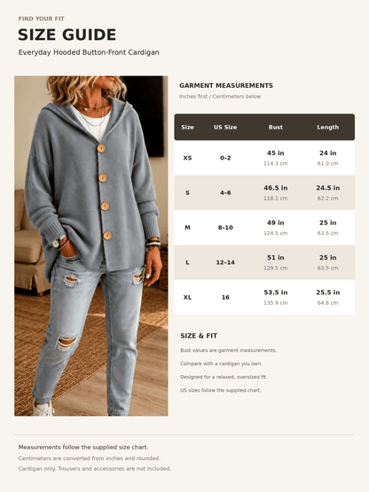 Everyday Hooded Button-Front Cardigan