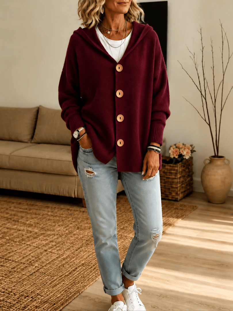 Everyday Hooded Button-Front Cardigan