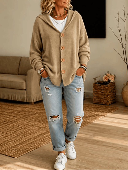 Everyday Hooded Button-Front Cardigan