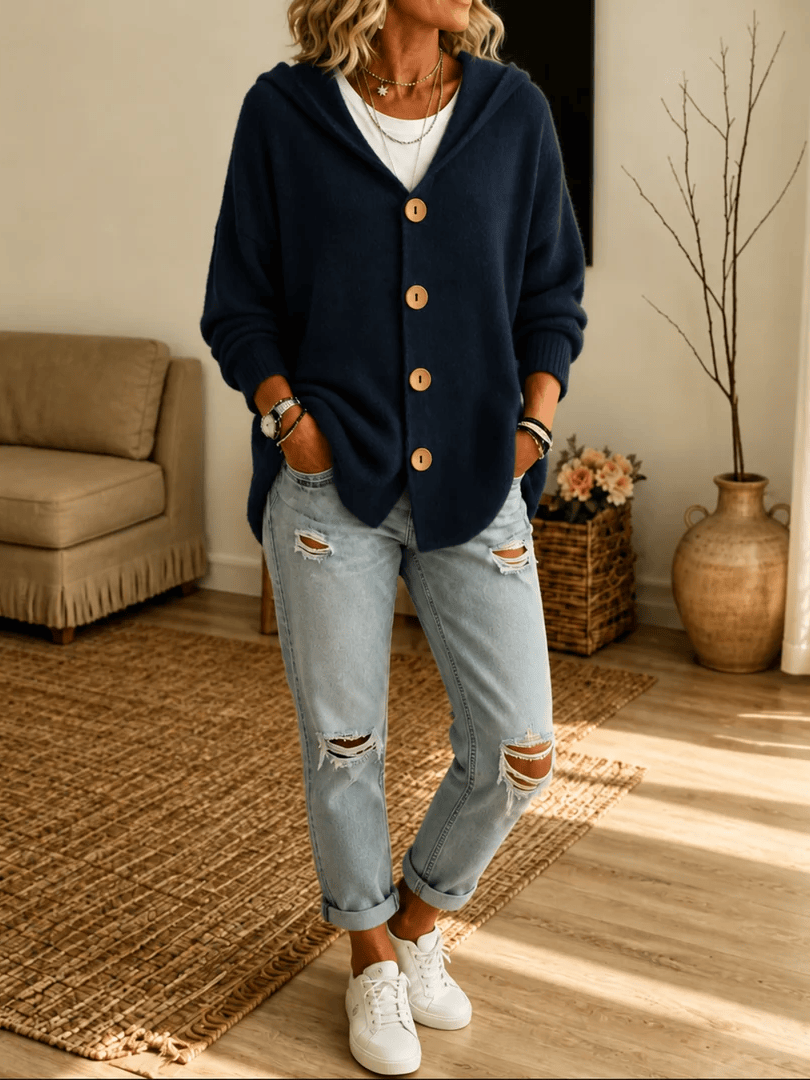 Everyday Hooded Button-Front Cardigan